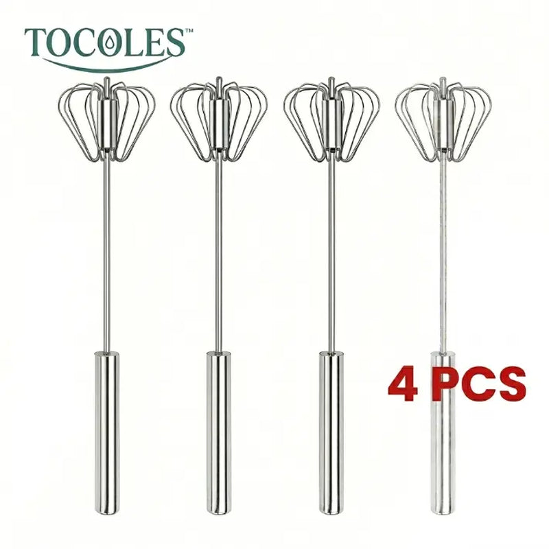 AA Stainless Steel Hand-Push Rotary Whisk - Durable Food-Grade Rust-Resistant Kitchen Tool with Riveted Construction and Semi-Automatic Design for Coffee and Egg Whisking, Easy to Clean