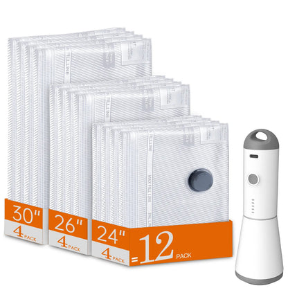 Vacease Cordless Travel Vacuum Bag Set with Rechargeable Air Pump - 15-Pack Space-Saving Airtight Storage Bags for Luggage and Clothing Organization