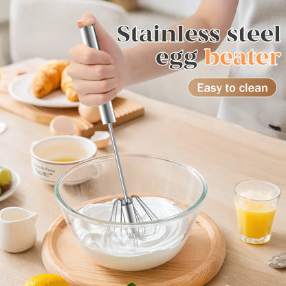 AA Stainless Steel Hand-Push Rotary Whisk - Durable Food-Grade Rust-Resistant Kitchen Tool with Riveted Construction and Semi-Automatic Design for Coffee and Egg Whisking, Easy to Clean