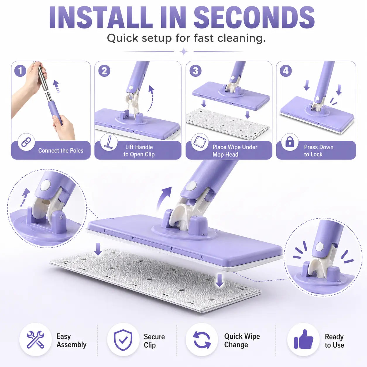 Microfiber Towel Mop for Efficient Home Cleaning (Cloth Not Included)