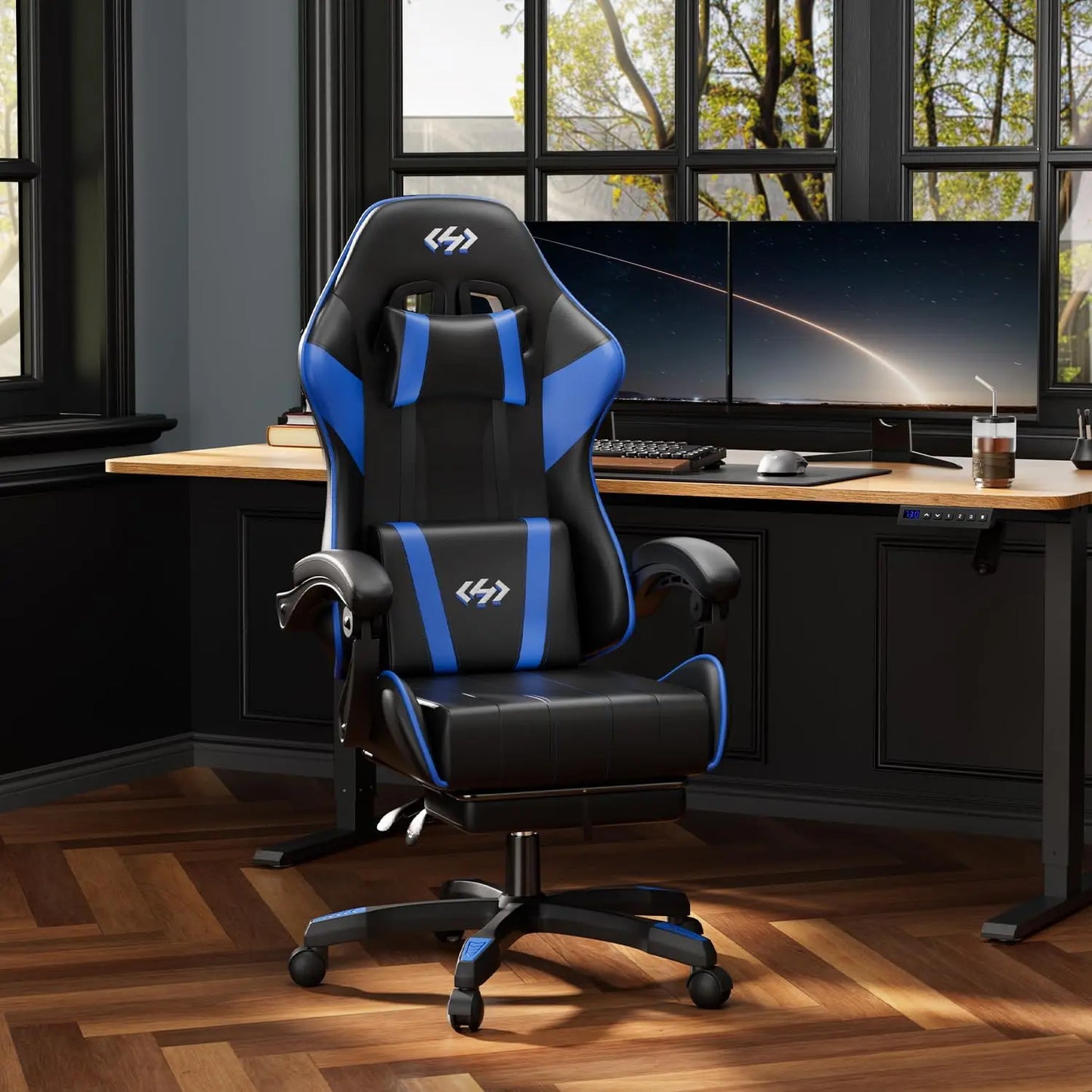 Ecofurnix Ergonomic Gaming Chair with Lumbar Support, Footrest, and Headrest - Adjustable Height and Backrest Angle, PU Leather, 360° Swivel, Executive High Back Office Chair with Massage Function