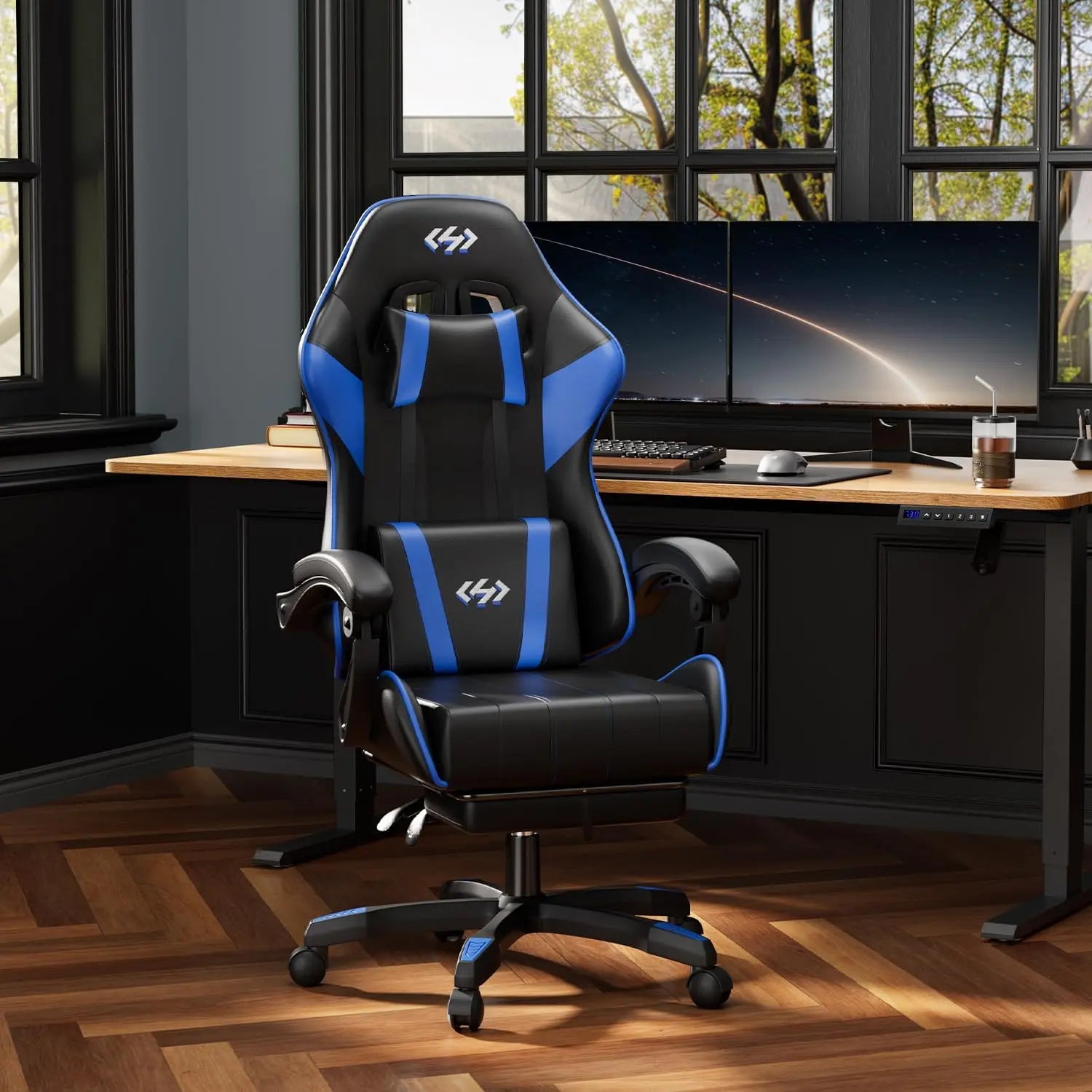 Ecofurnix Ergonomic Gaming Chair with Lumbar Support, Footrest, and Headrest - Adjustable Height and Backrest Angle, PU Leather, 360° Swivel, Executive High Back Office Chair with Massage Function
