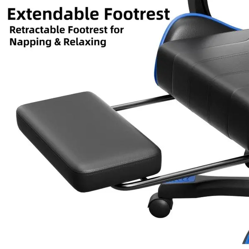Ecofurnix Ergonomic Gaming Chair with Lumbar Support, Footrest, and Headrest - Adjustable Height and Backrest Angle, PU Leather, 360° Swivel, Executive High Back Office Chair with Massage Function