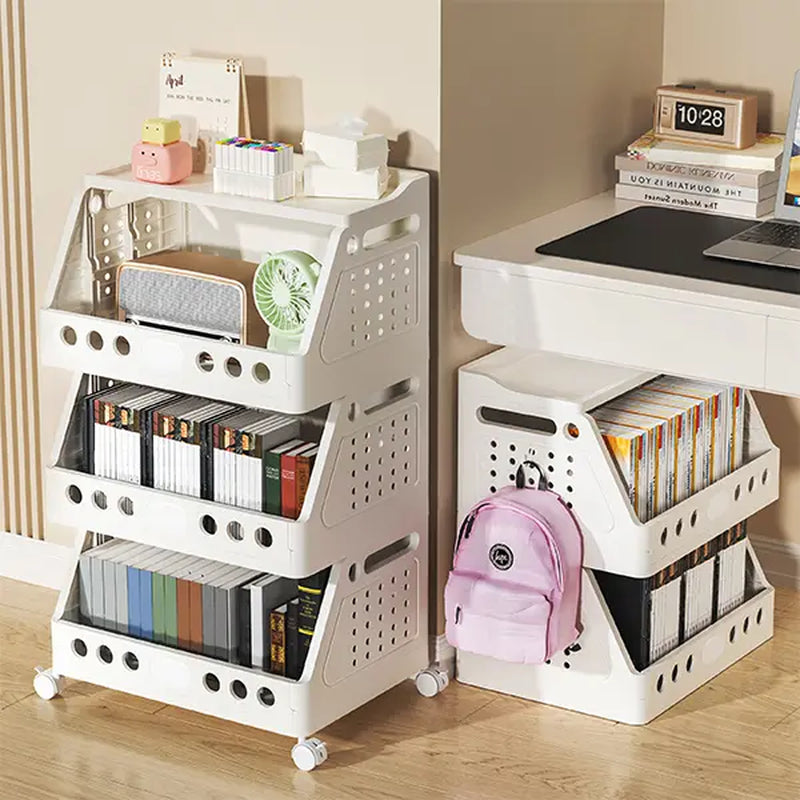 Stackable Rolling Storage Cart with Wheels - Multi-Purpose Foldable Plastic Organizer Rack for Kitchen, Pantry, Bedroom, and Bathroom