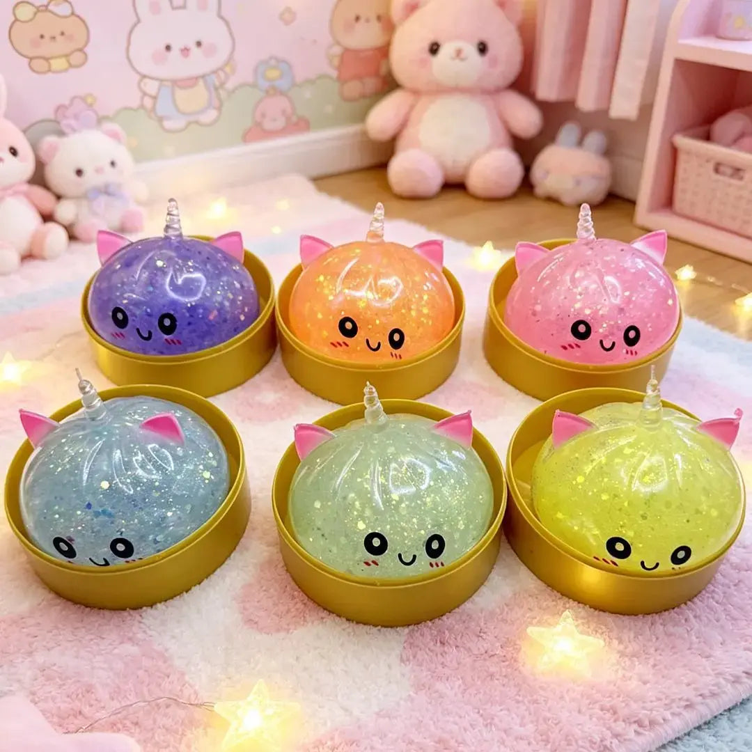 Glitter Unicorn Dumpling Squishy Toy - Jelly Gel Stress Relief Fidget for Stocking Stuffers and Classroom Rewards