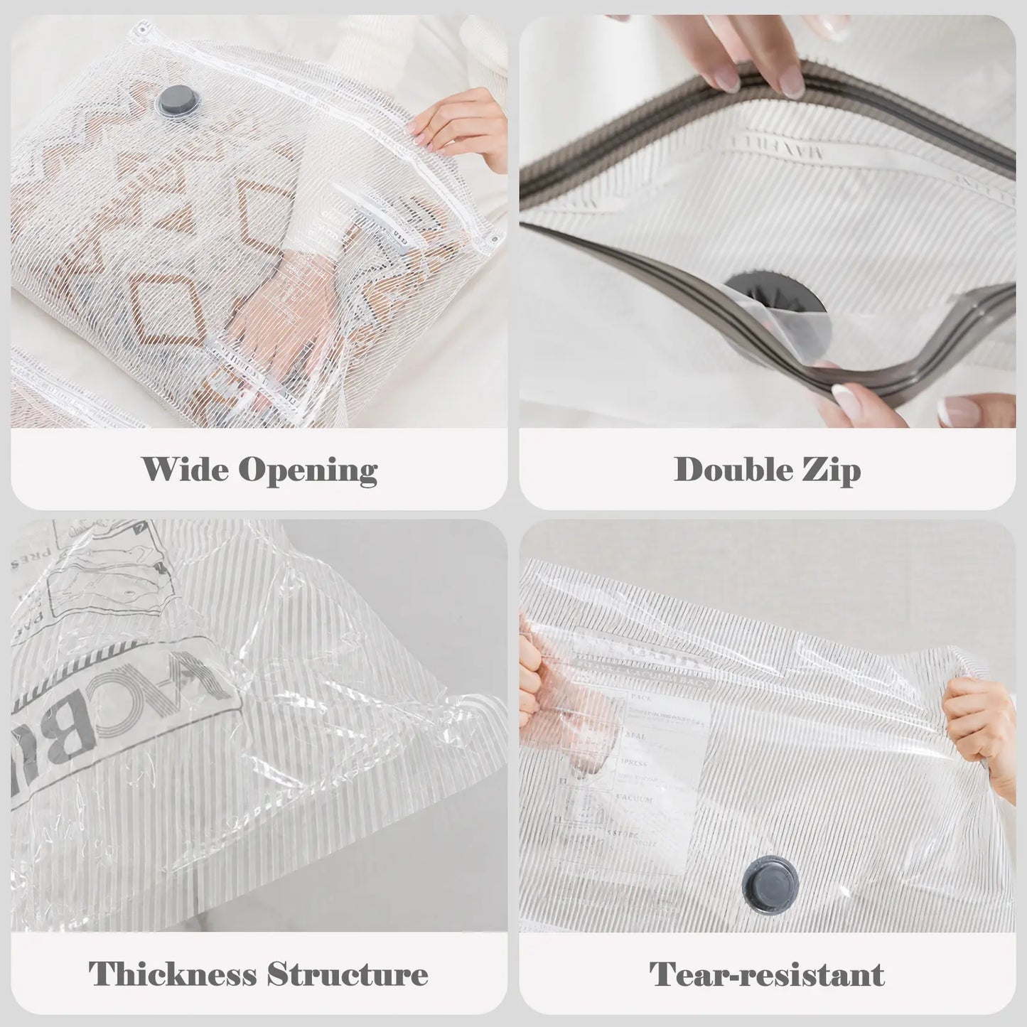 Vacease Cordless Travel Vacuum Bag Set with Rechargeable Air Pump - 15-Pack Space-Saving Airtight Storage Bags for Luggage and Clothing Organization
